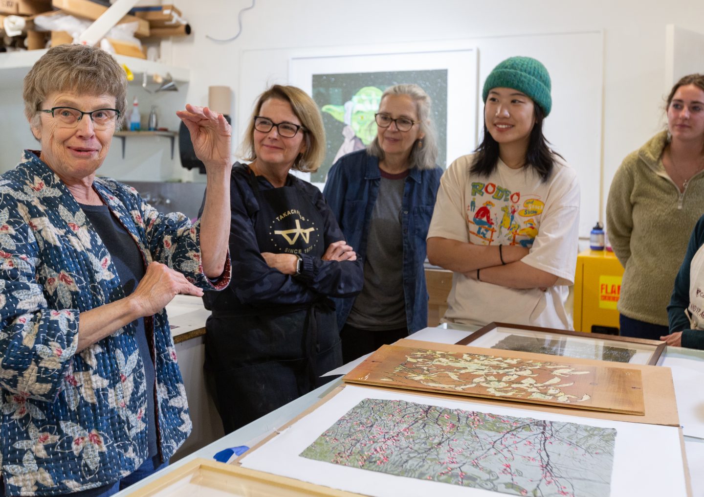 woodcut and monoprint printmaking workshop focused on layered color and light