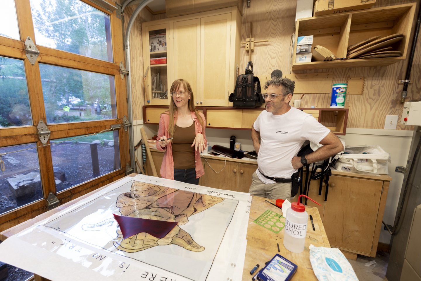 Tom Sachs in the print studio with Liz Farrell