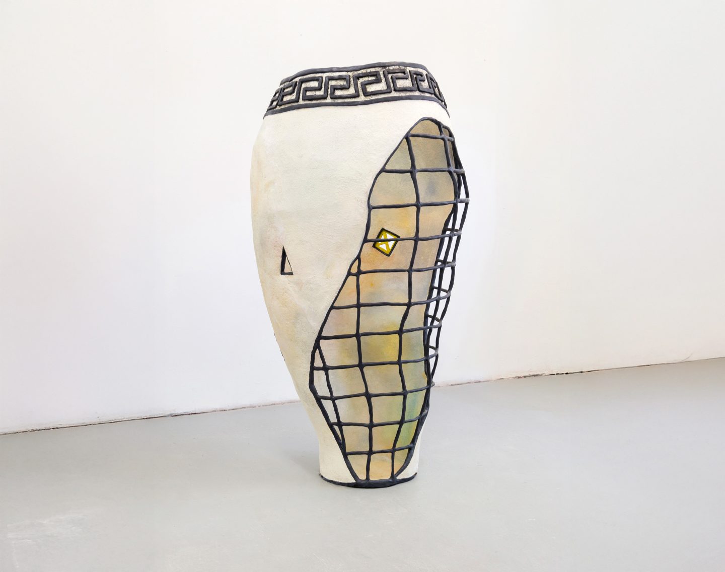 mixed-media sculpture titled Yolanda composed of steel, paper pulp, epoxy, plywood, and pigment