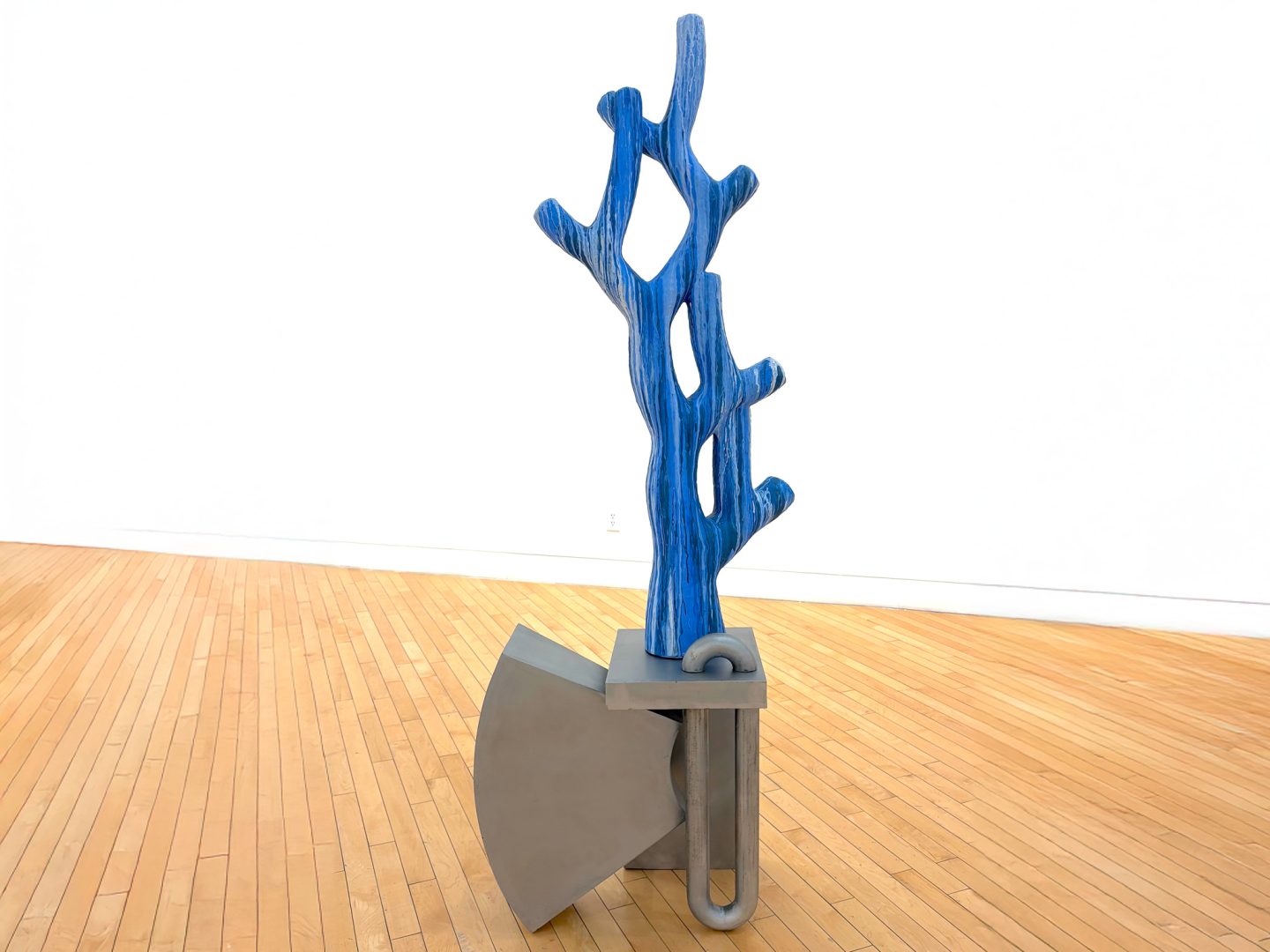 carved wood and steel sculpture in progress displayed in a studio workshop at Anderson Ranch Arts Center