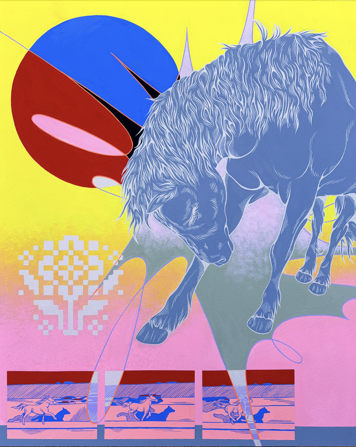 Lindsey Yeager, Felt Good to Be Out of the Rain (Anxious to Start the Race), 2025 Gouache and flash on panel, 24" x 30"